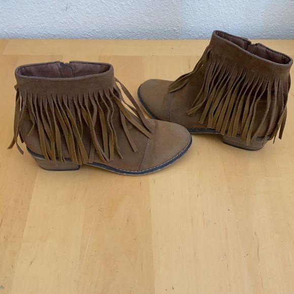 Suede Fringe Brown Booties - Picture 3 of 7